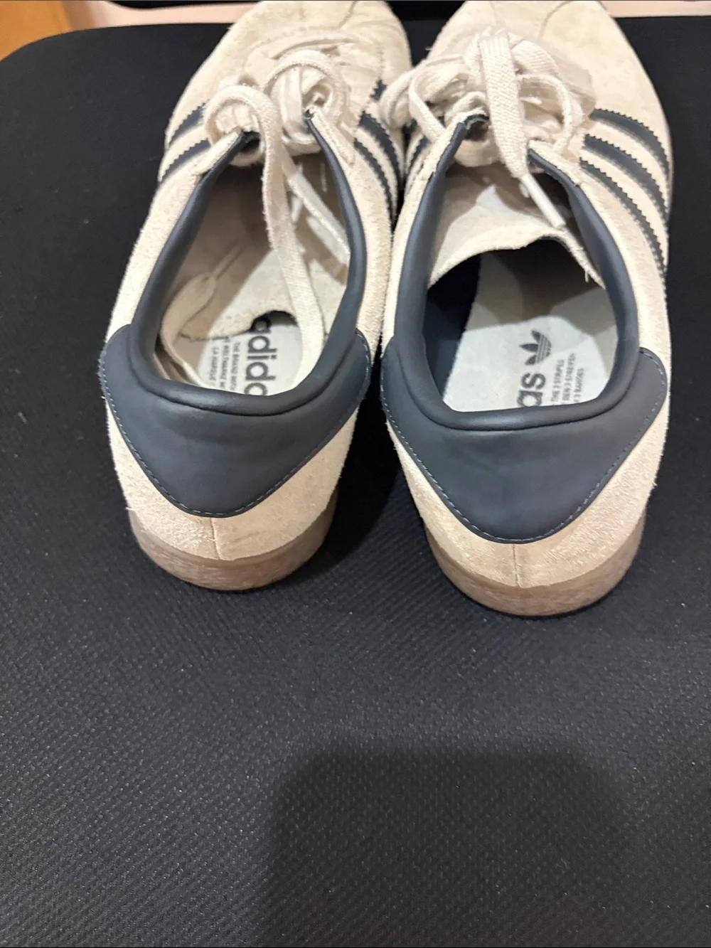adidas Women’s Beige Suede Sneakers with Black Stripes. Size 9.5